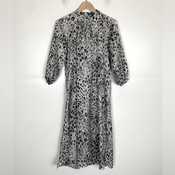Ann Taylor Satin Leopard Animal Print Midi Dress Size SP Petite 3/4 Sleeves NWT - Picture 2 of 13
